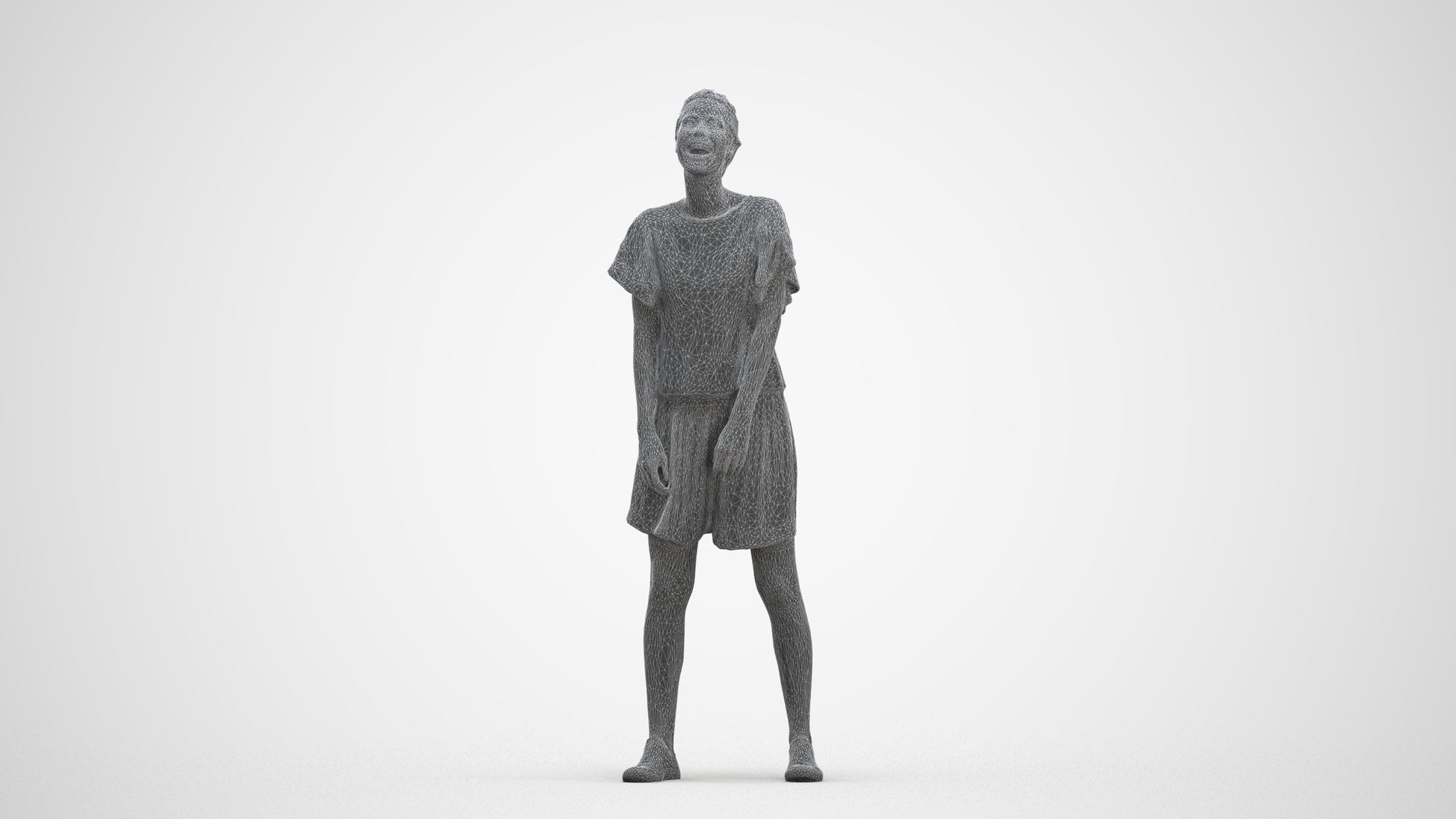 3D scanned woman standing casual, photorealistic archviz people for Enscape and SketchUp, three-quarter front view render