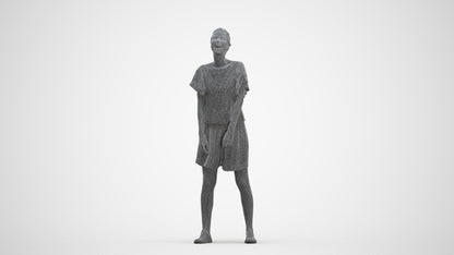 3D scanned woman standing casual, photorealistic archviz people for Enscape and SketchUp, three-quarter front view render