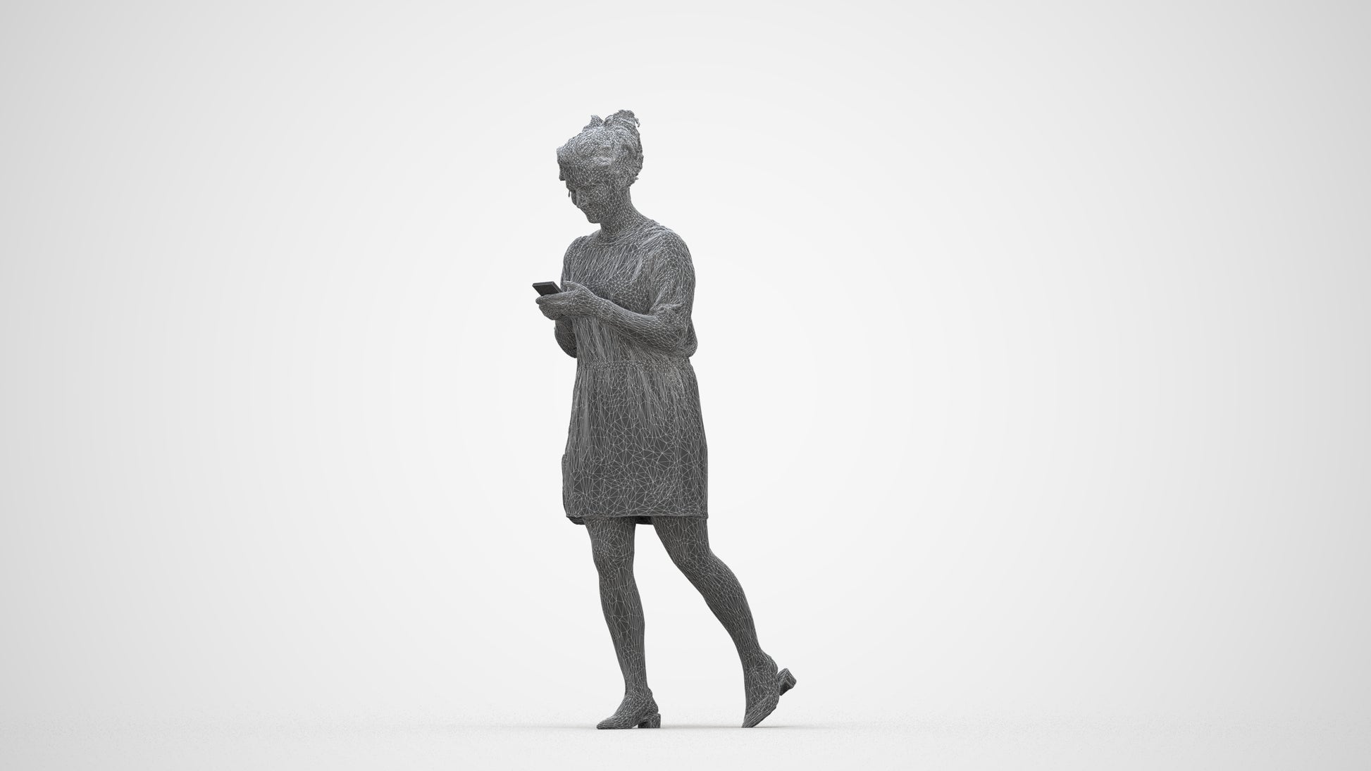 realistic 3D human woman casual walking, archviz people FBX OBJ for Blender, wireframe back view