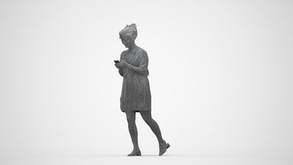 realistic 3D human woman casual walking, archviz people FBX OBJ for Blender, wireframe back view