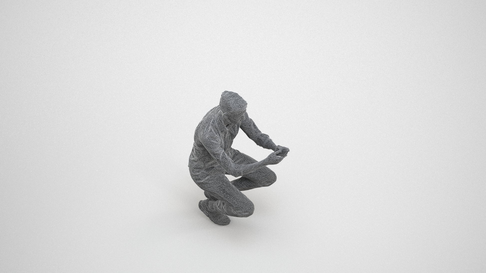 realistic 3D man casual sitting, scanned archviz people for Blender and 3ds Max, wireframe three-quarter view