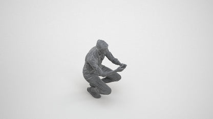 realistic 3D man casual sitting, scanned archviz people for Blender and 3ds Max, wireframe three-quarter view