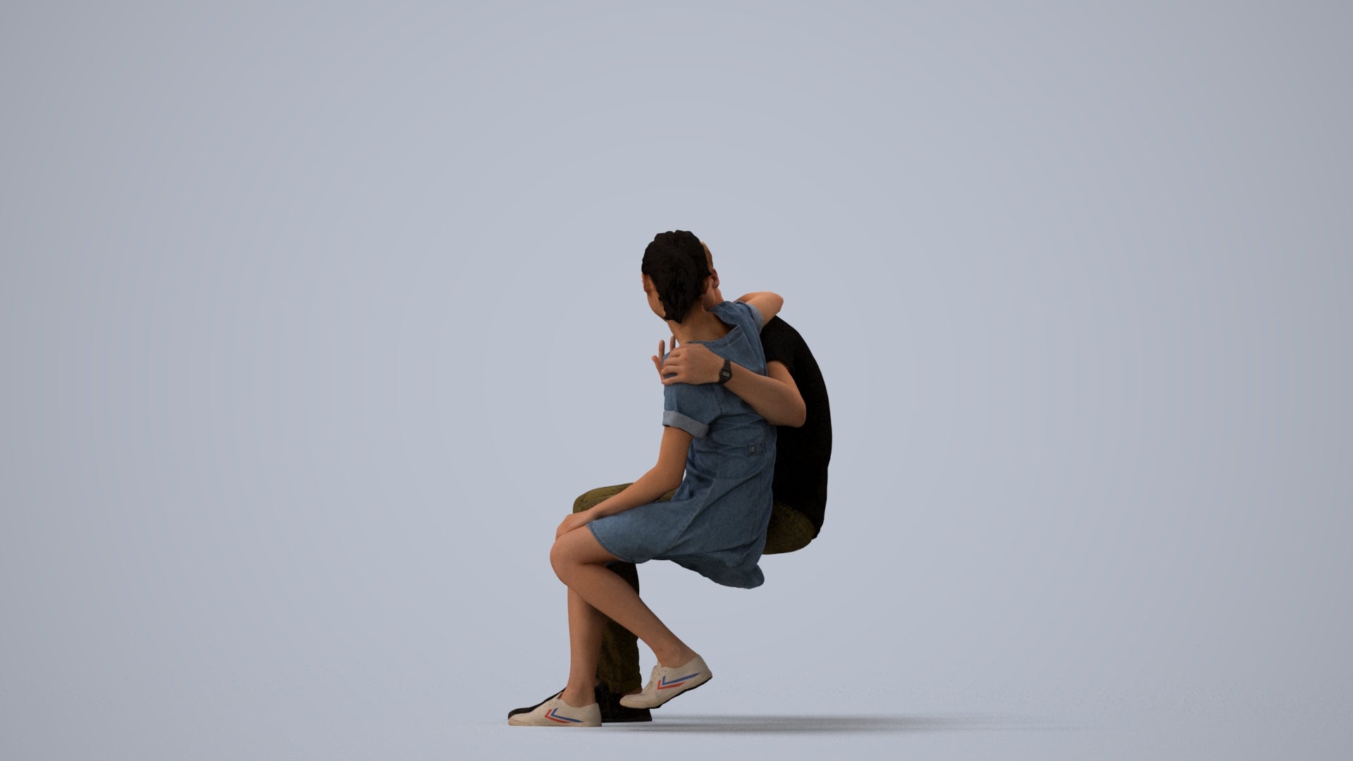 scanned 3D girl casual couple, photogrammetry people for Enscape and V-Ray, three-quarter view render