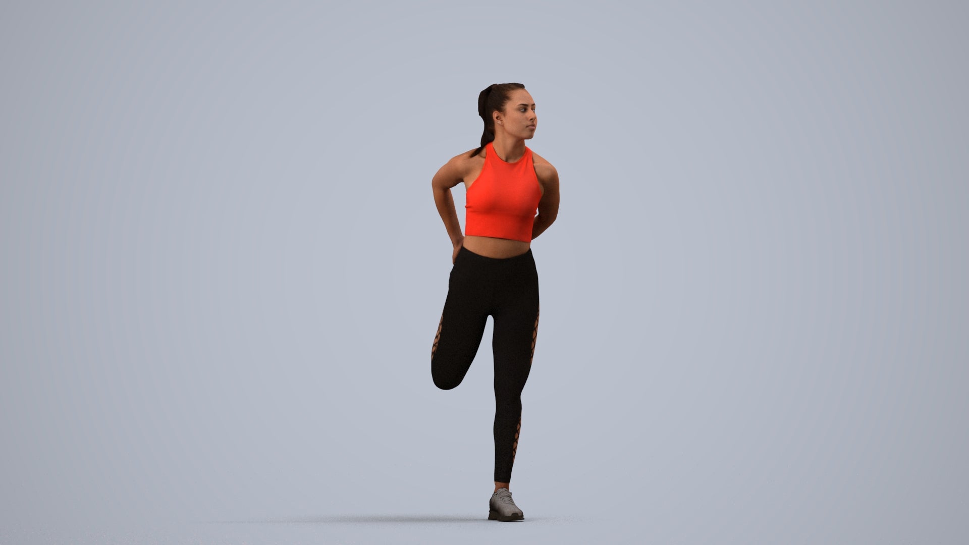 realistic 3D woman sport, scanned archviz people for Blender and 3ds Max, side view render