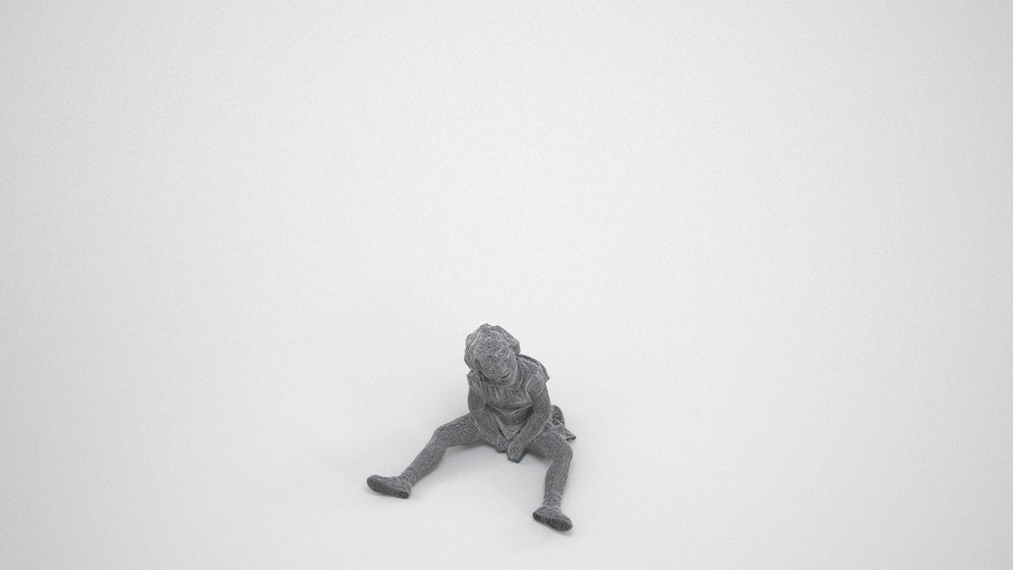 realistic 3D girl kids, scanned archviz people for Blender and 3ds Max, wireframe three-quarter view
