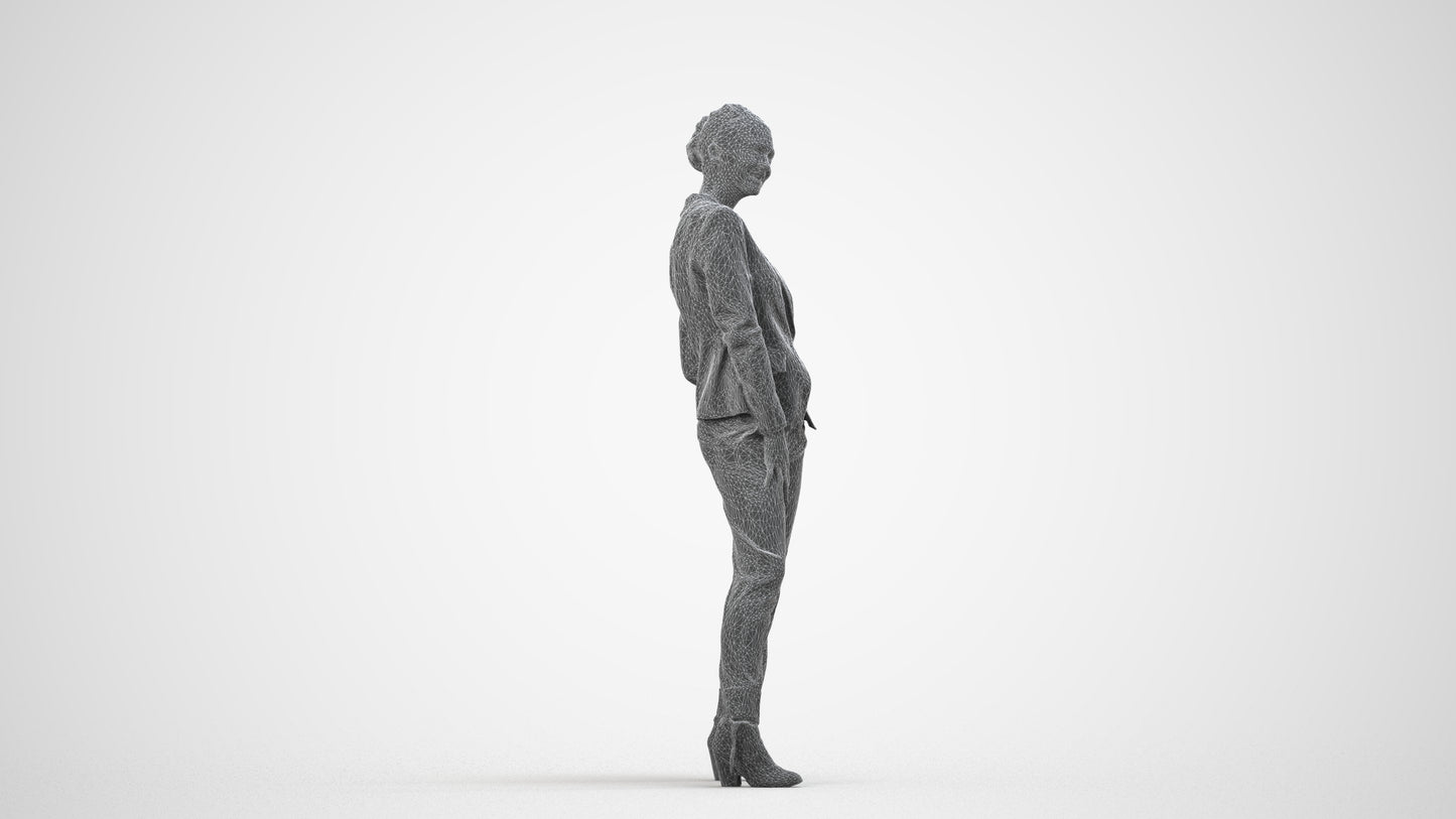 3D scanned woman business, photorealistic archviz people for Enscape and SketchUp, wireframe side view