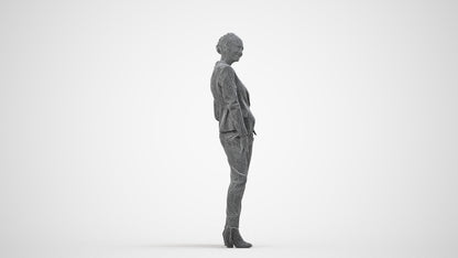 3D scanned woman business, photorealistic archviz people for Enscape and SketchUp, wireframe side view