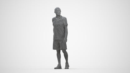 3D human model senior man sport, photogrammetry scanned person for archviz, wireframe back view