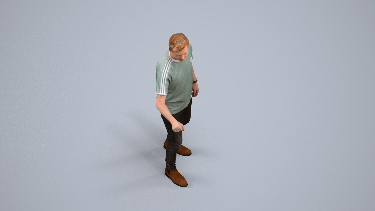 3D scanned man door casual, photorealistic archviz people for Enscape and SketchUp, back view render