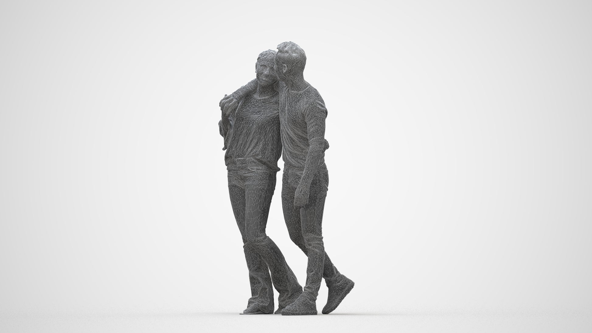 photogrammetry 3D woman casual couple, realistic human model archviz FBX, wireframe back view