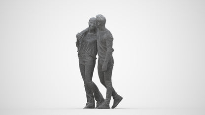 photogrammetry 3D woman casual couple, realistic human model archviz FBX, wireframe back view