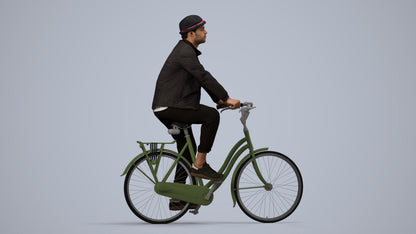 3D scanned man cycling casual, photorealistic archviz people for Enscape and SketchUp, side view render
