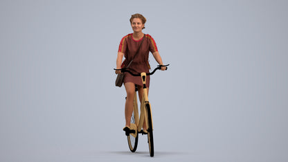 realistic 3D woman casual cycling, scanned archviz people for Blender and 3ds Max, standing pose render
