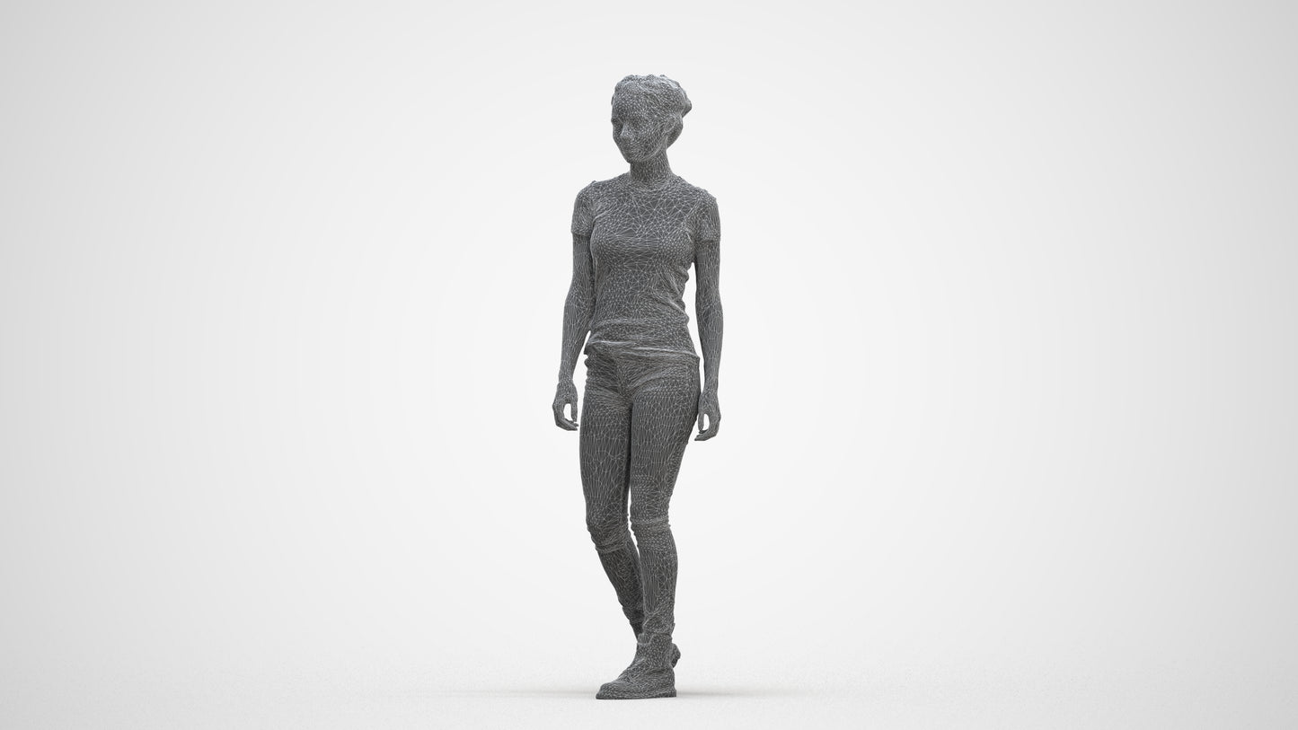 realistic 3D people woman casual walking, render-ready for V-Ray and Corona, FBX OBJ, three-quarter front view render