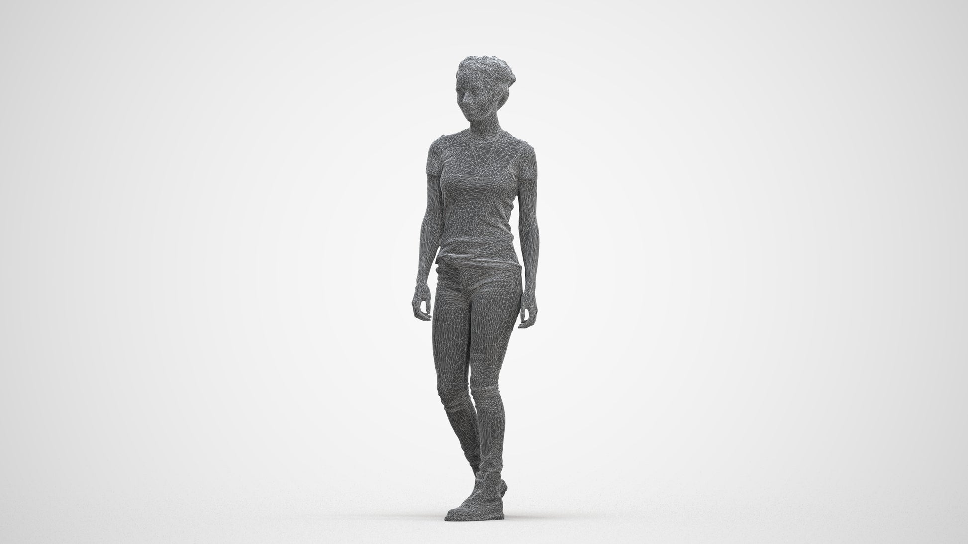 realistic 3D people woman casual walking, render-ready for V-Ray and Corona, FBX OBJ, three-quarter front view render
