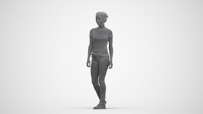realistic 3D people woman casual walking, render-ready for V-Ray and Corona, FBX OBJ, three-quarter front view render