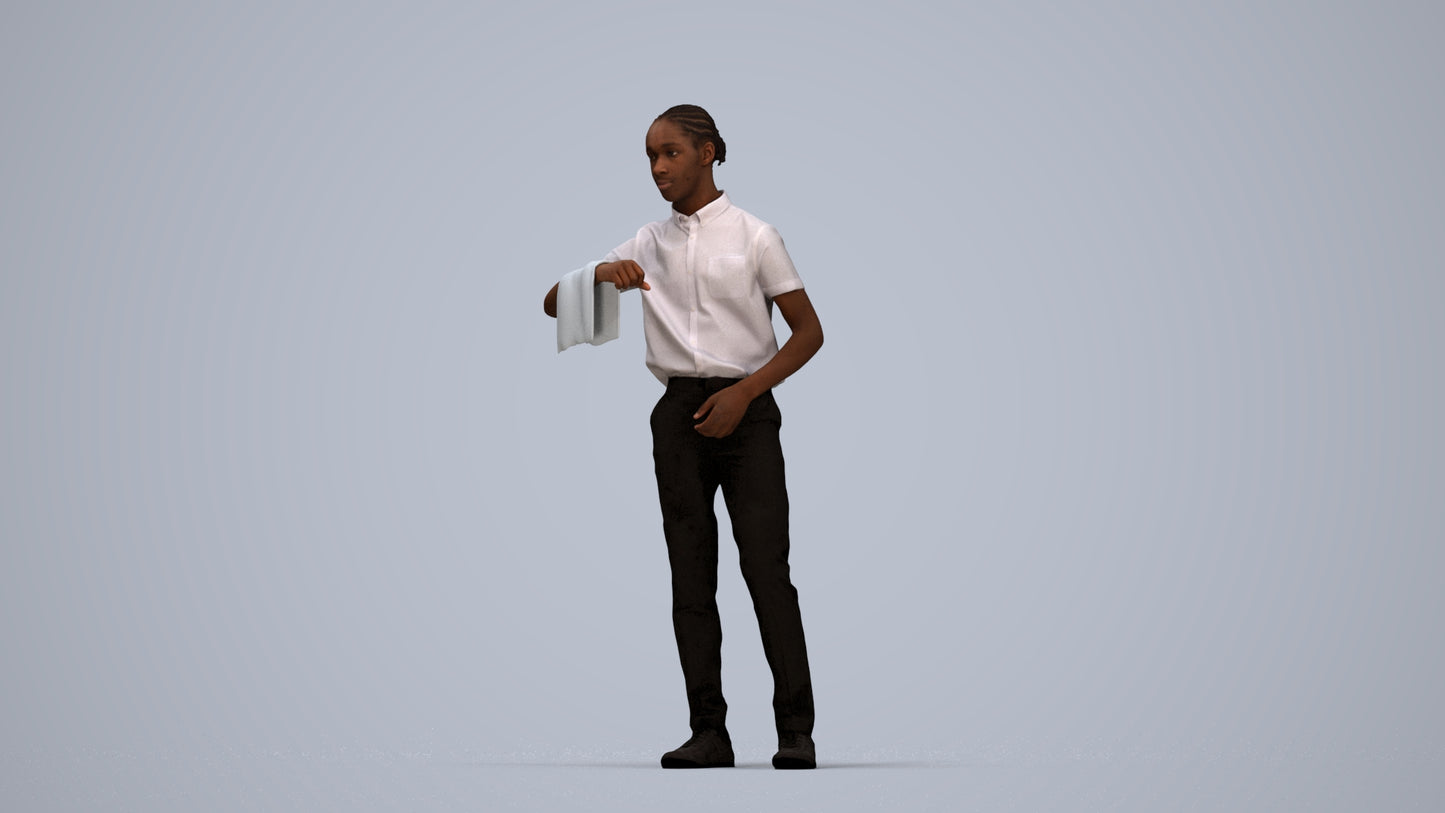 realistic 3D human boy hospitality, archviz people FBX OBJ for Blender, top-down view render