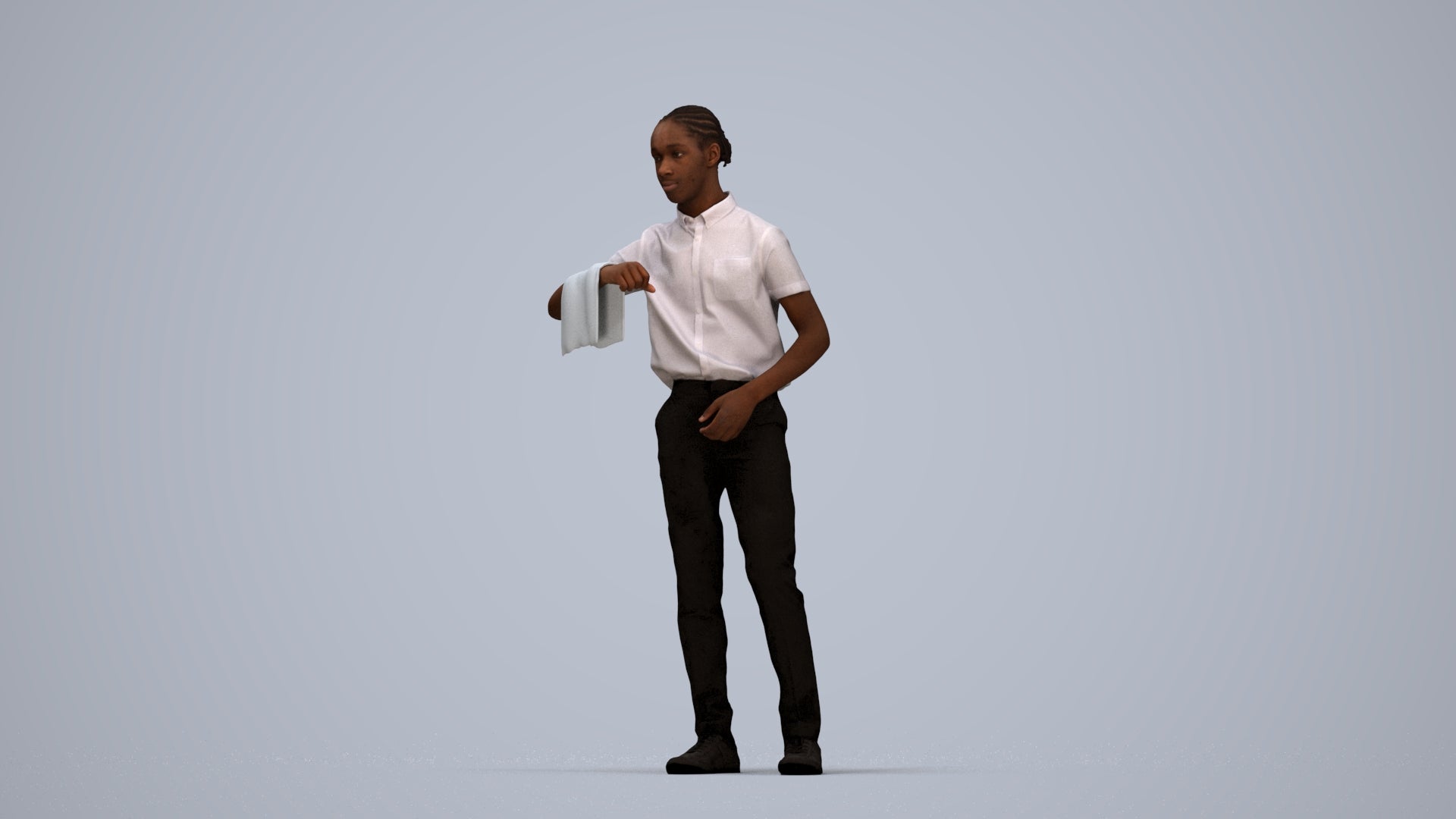realistic 3D human boy hospitality, archviz people FBX OBJ for Blender, top-down view render