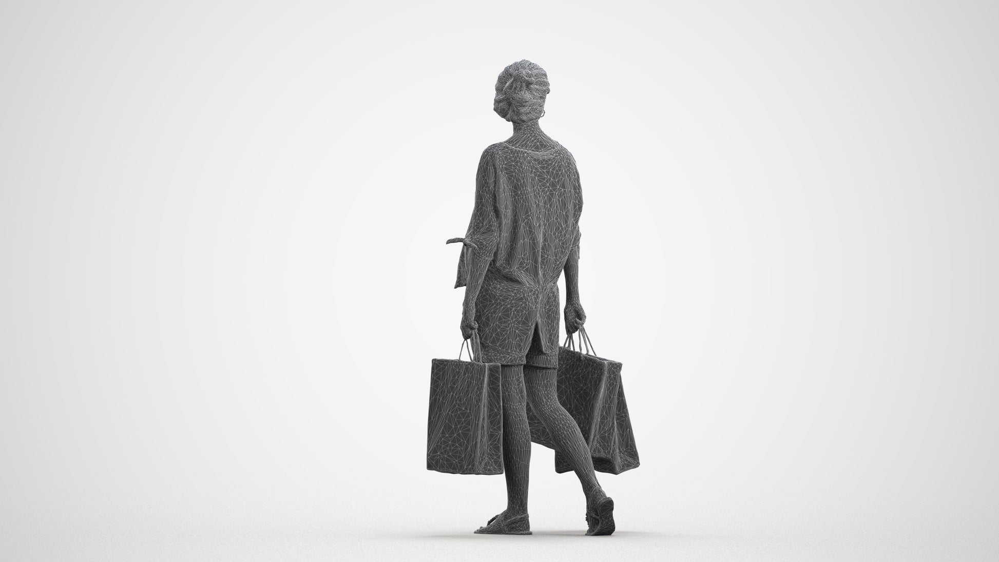 3D people model man formal shopping, scanned human for 3ds Max rendering, wireframe front view