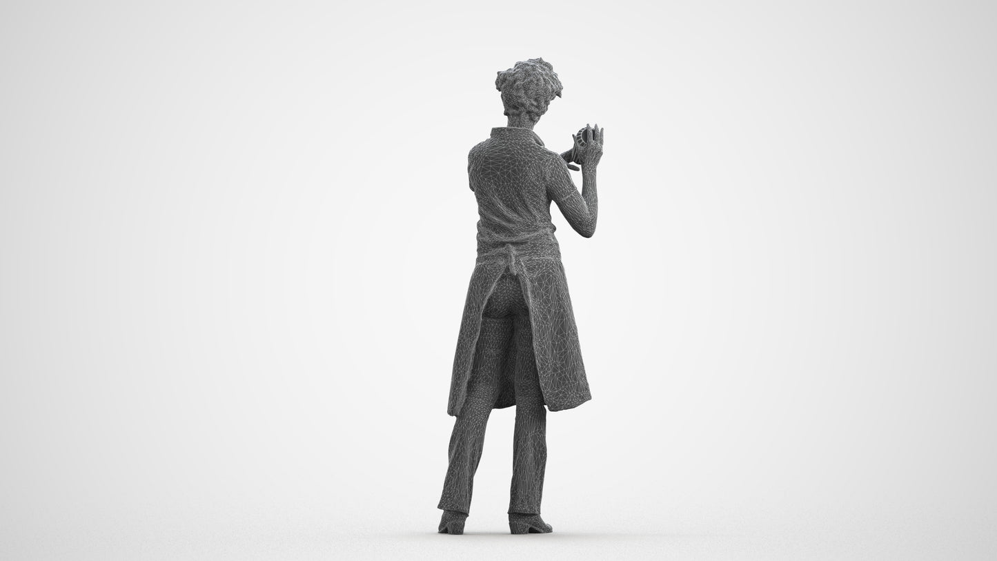 3D people model woman hospitality, scanned human for 3ds Max rendering, wireframe front view