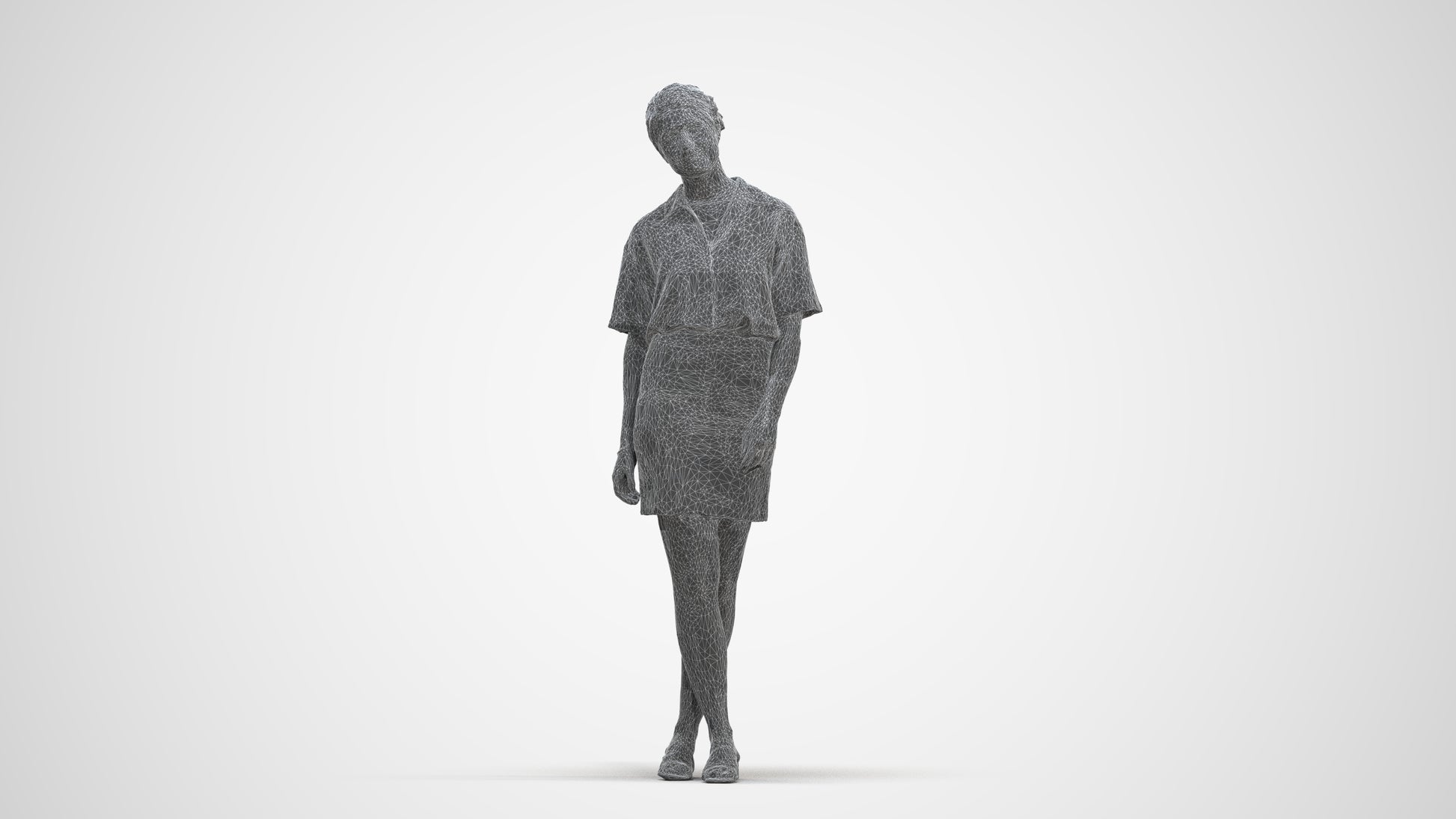 realistic 3D people woman casual standing, render-ready for V-Ray and Corona, FBX OBJ, three-quarter front view render