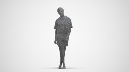 realistic 3D people woman casual standing, render-ready for V-Ray and Corona, FBX OBJ, three-quarter front view render