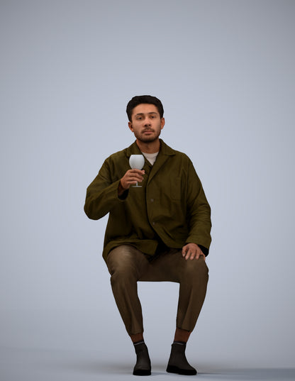 realistic 3D human man casual sitting, archviz people FBX OBJ for Blender