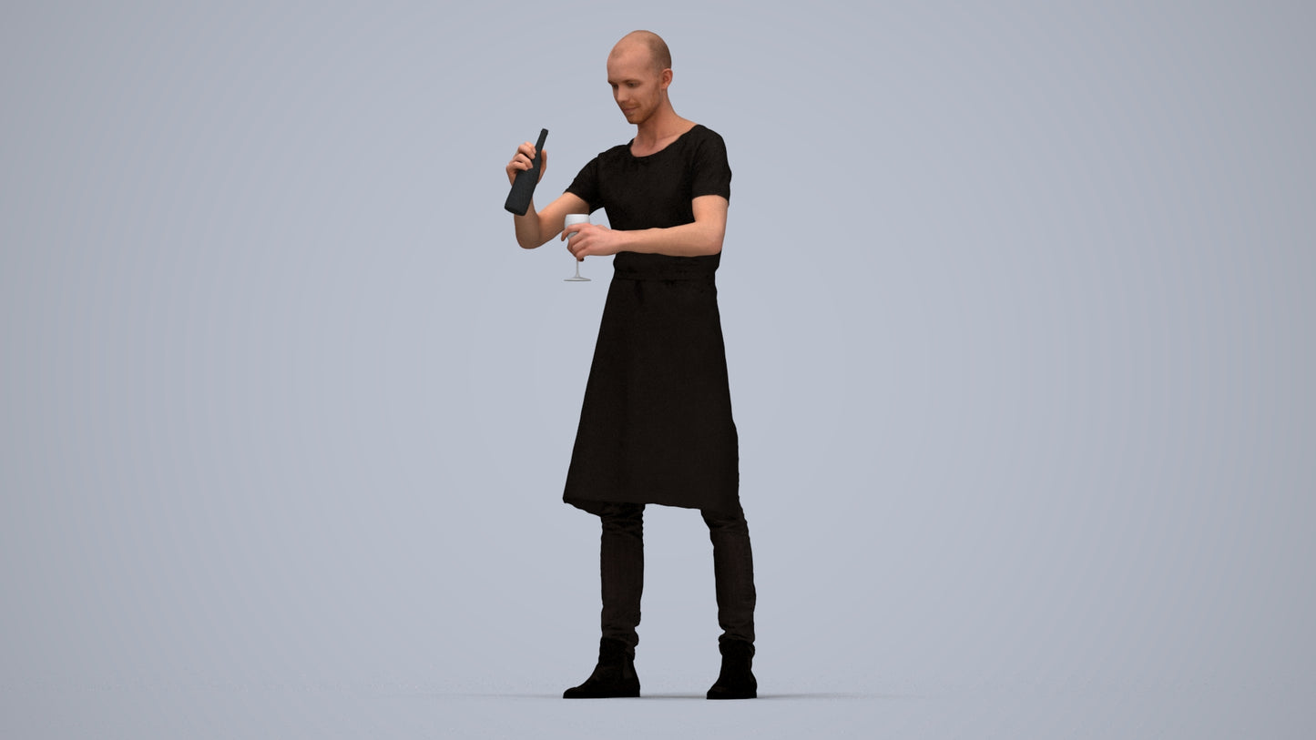 realistic 3D man hospitality, scanned archviz people for Blender and 3ds Max, top-down view render