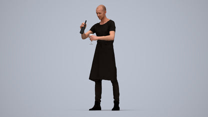 realistic 3D man hospitality, scanned archviz people for Blender and 3ds Max, top-down view render