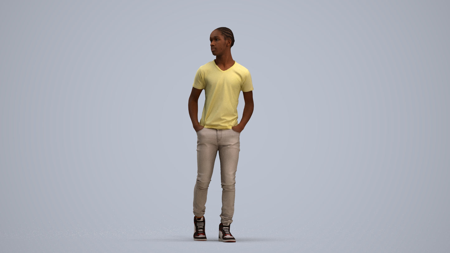 3D human model boy casual kids, photogrammetry scanned person for archviz, standing pose render