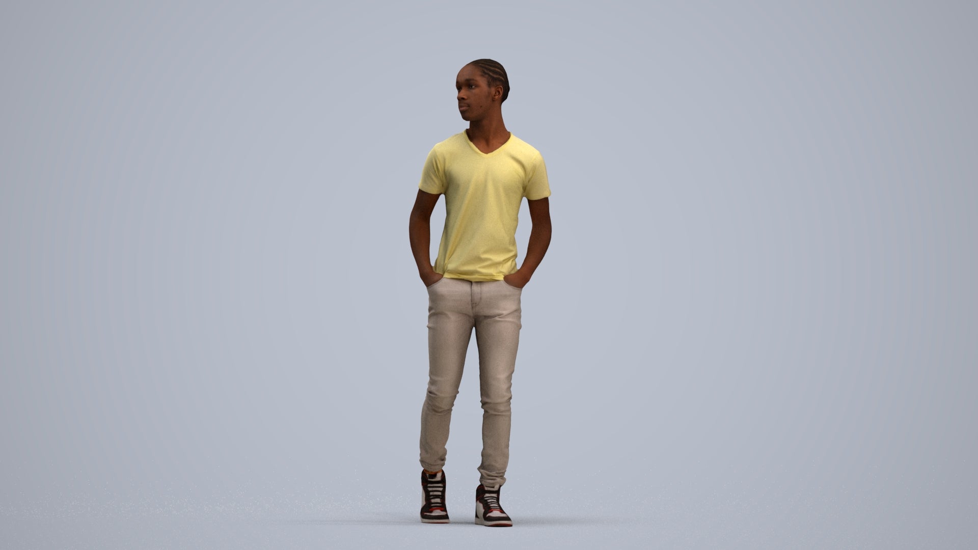 3D human model boy casual kids, photogrammetry scanned person for archviz, standing pose render