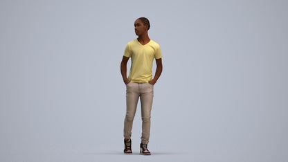 3D human model boy casual kids, photogrammetry scanned person for archviz, standing pose render