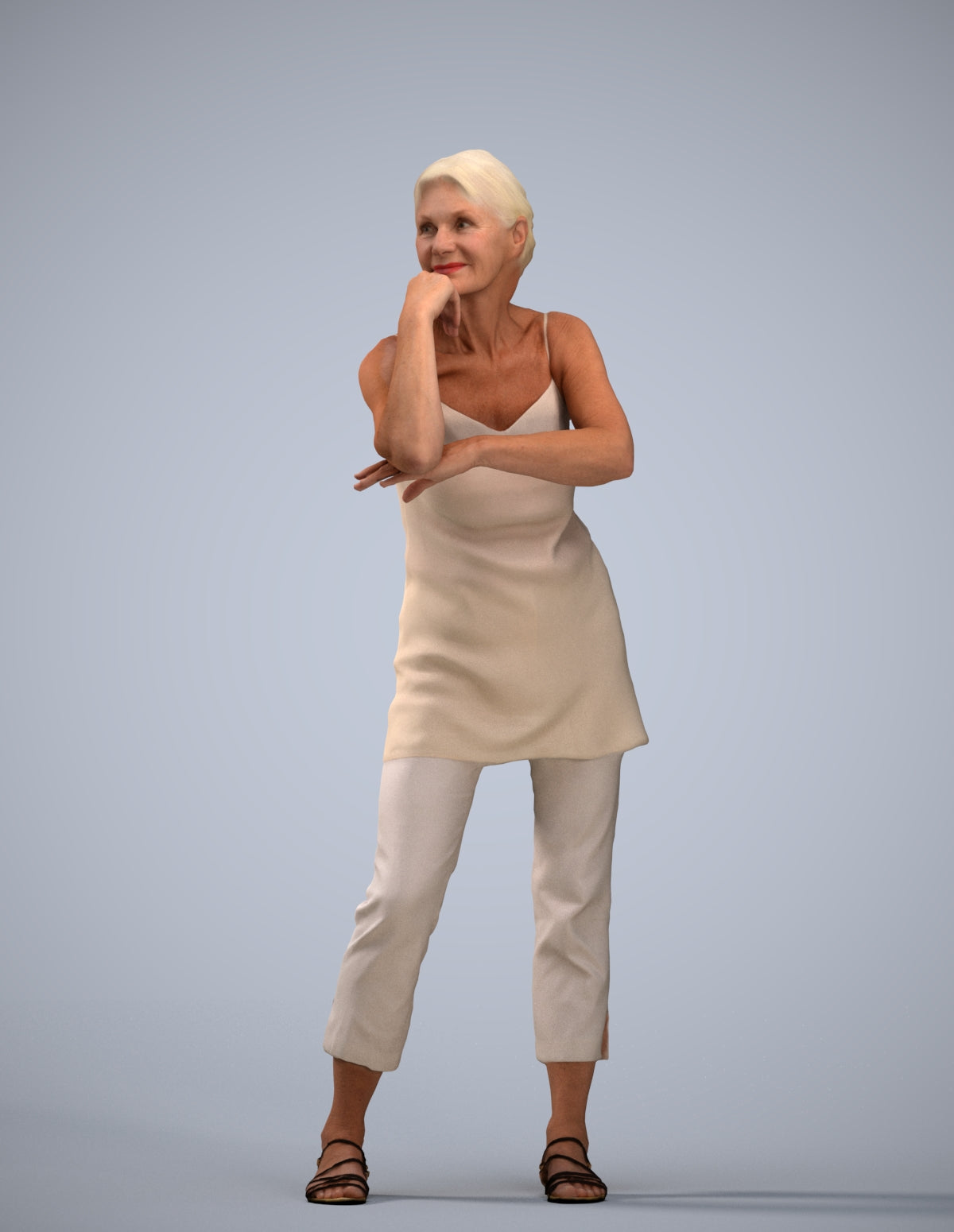 photogrammetry 3D senior woman casual standing, realistic human model archviz FBX