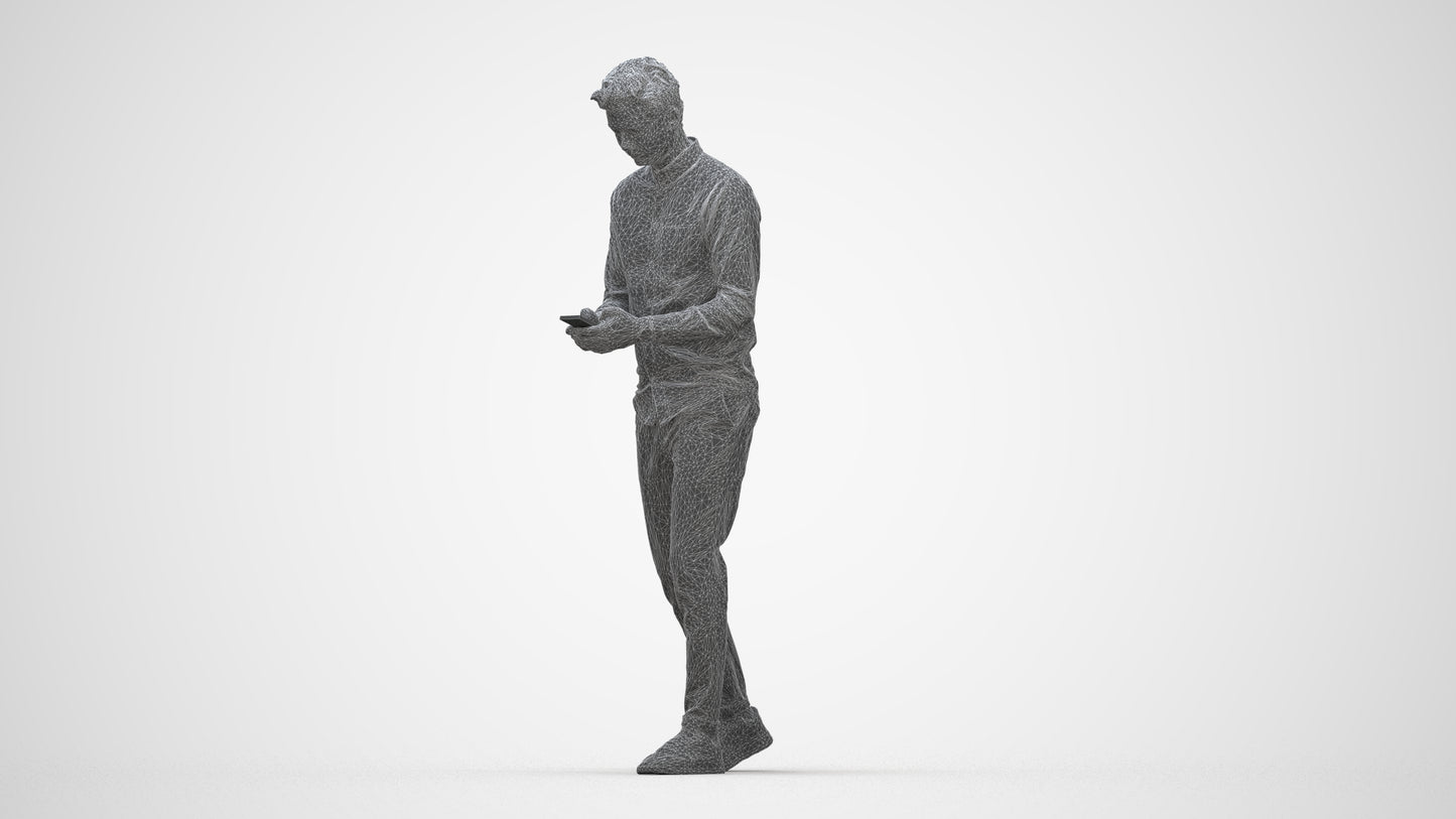 realistic 3D man casual walking, scanned archviz people for Blender and 3ds Max, wireframe back view