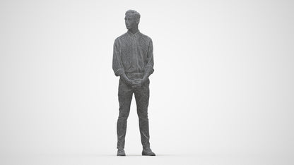 3D people model man casual standing, scanned human for 3ds Max rendering, wireframe back view