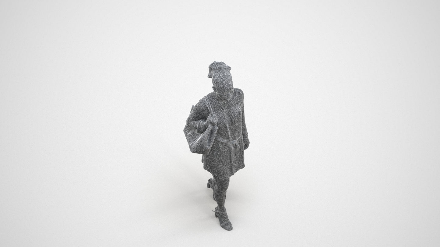 scanned 3D woman casual walking, photogrammetry people for Enscape and V-Ray, wireframe three-quarter view