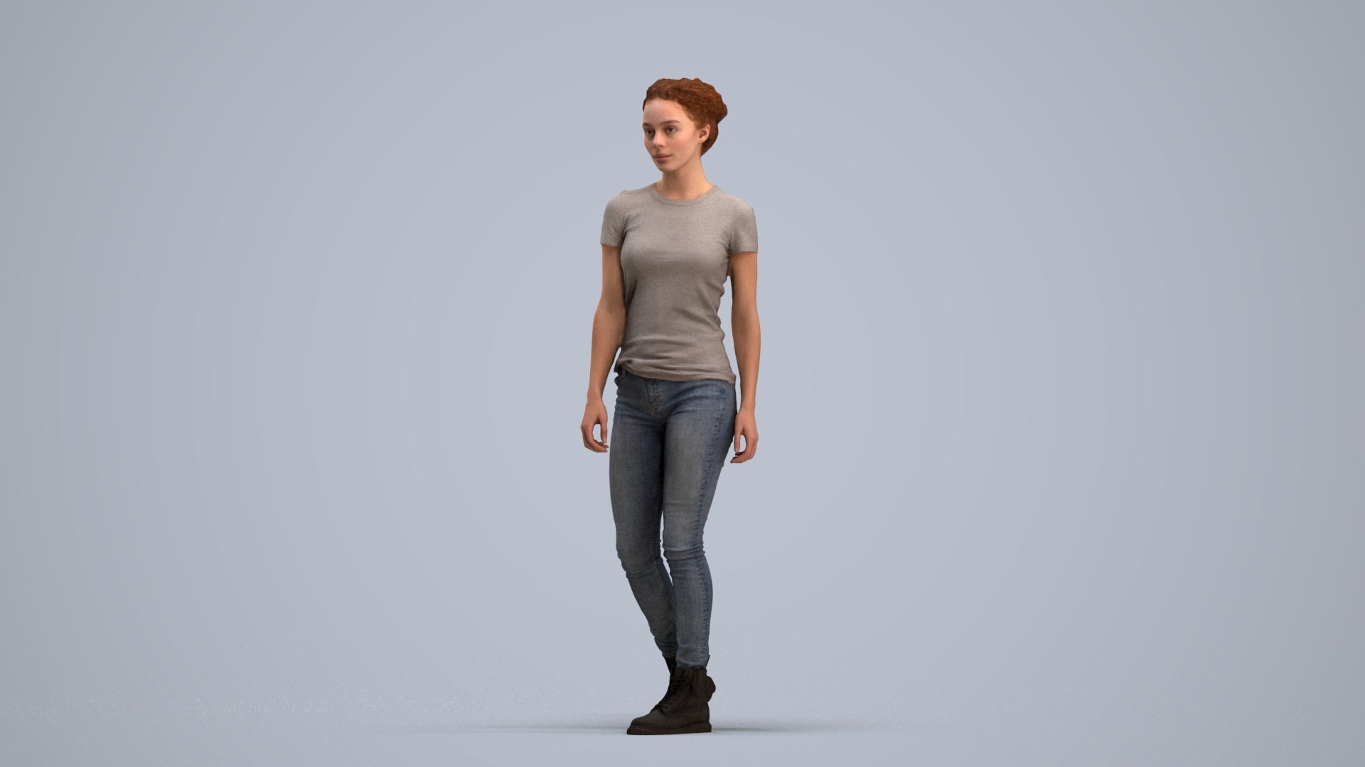 realistic 3D people woman casual walking, render-ready for V-Ray and Corona, FBX OBJ, standing pose render