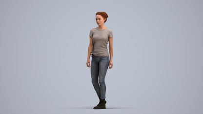 realistic 3D people woman casual walking, render-ready for V-Ray and Corona, FBX OBJ, standing pose render