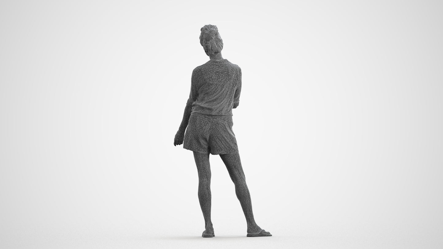 3D people model woman casual standing, scanned human for 3ds Max rendering, wireframe front view