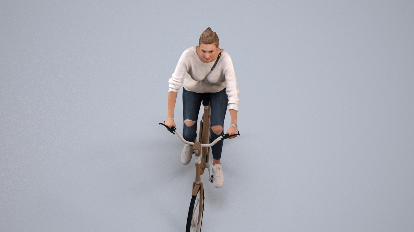 scanned 3D woman casual cycling, photogrammetry people for Enscape and V-Ray, back view render