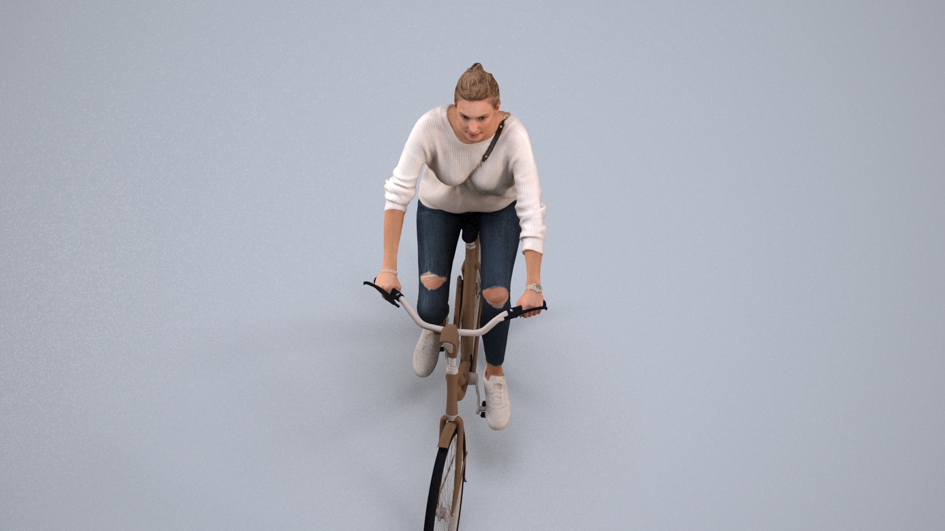scanned 3D woman casual cycling, photogrammetry people for Enscape and V-Ray, back view render