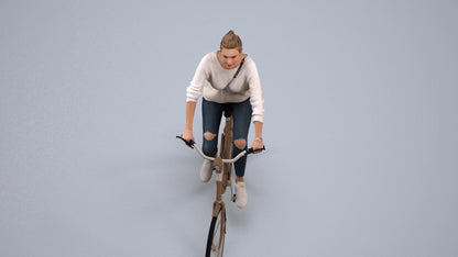 scanned 3D woman casual cycling, photogrammetry people for Enscape and V-Ray, back view render