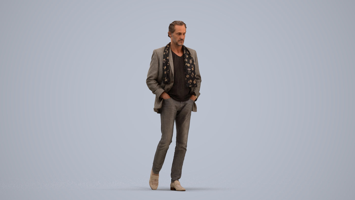 realistic 3D man business standing, scanned archviz people for Blender and 3ds Max, standing pose render