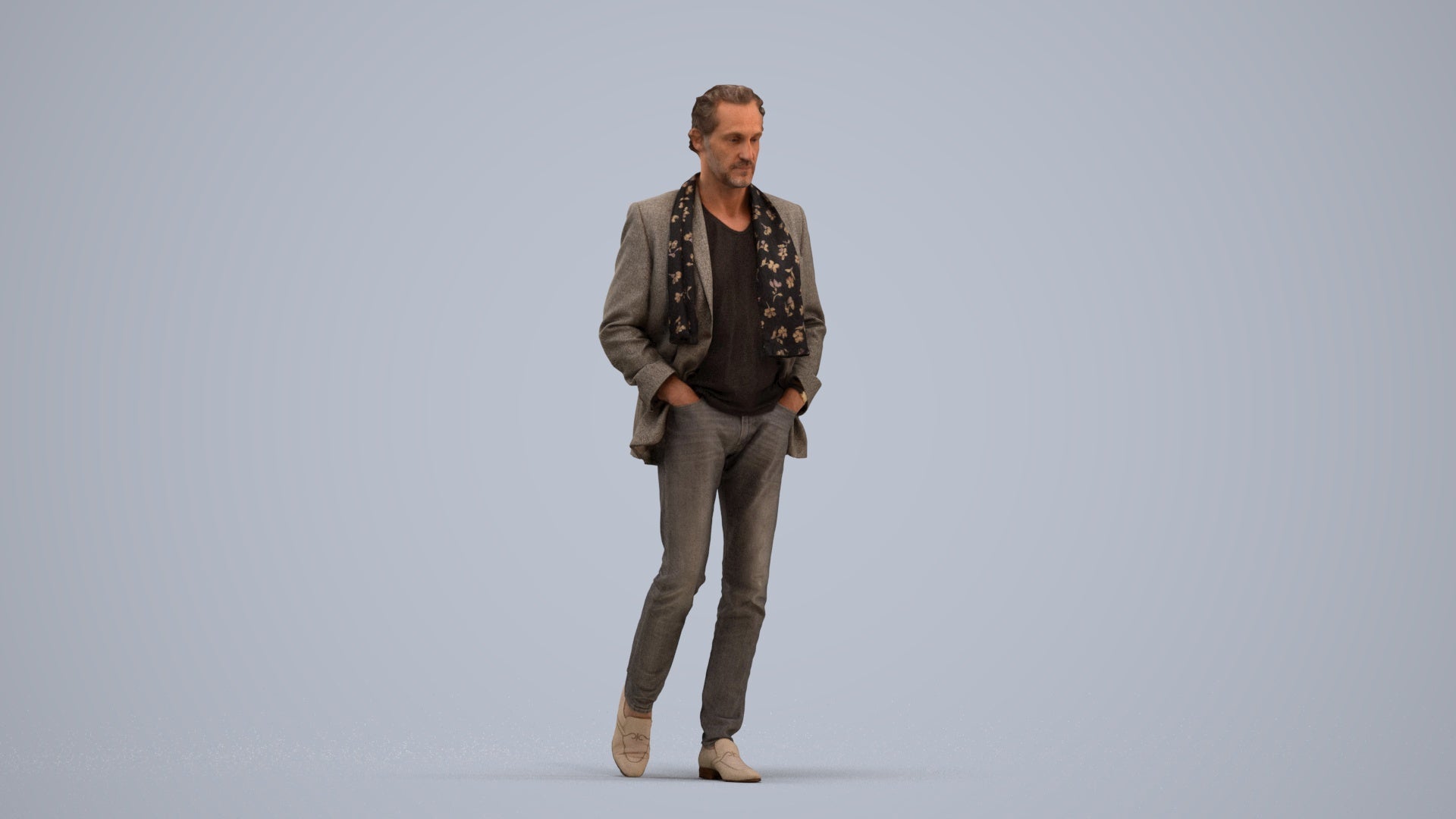 realistic 3D man business standing, scanned archviz people for Blender and 3ds Max, standing pose render