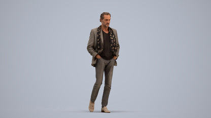 realistic 3D man business standing, scanned archviz people for Blender and 3ds Max, standing pose render