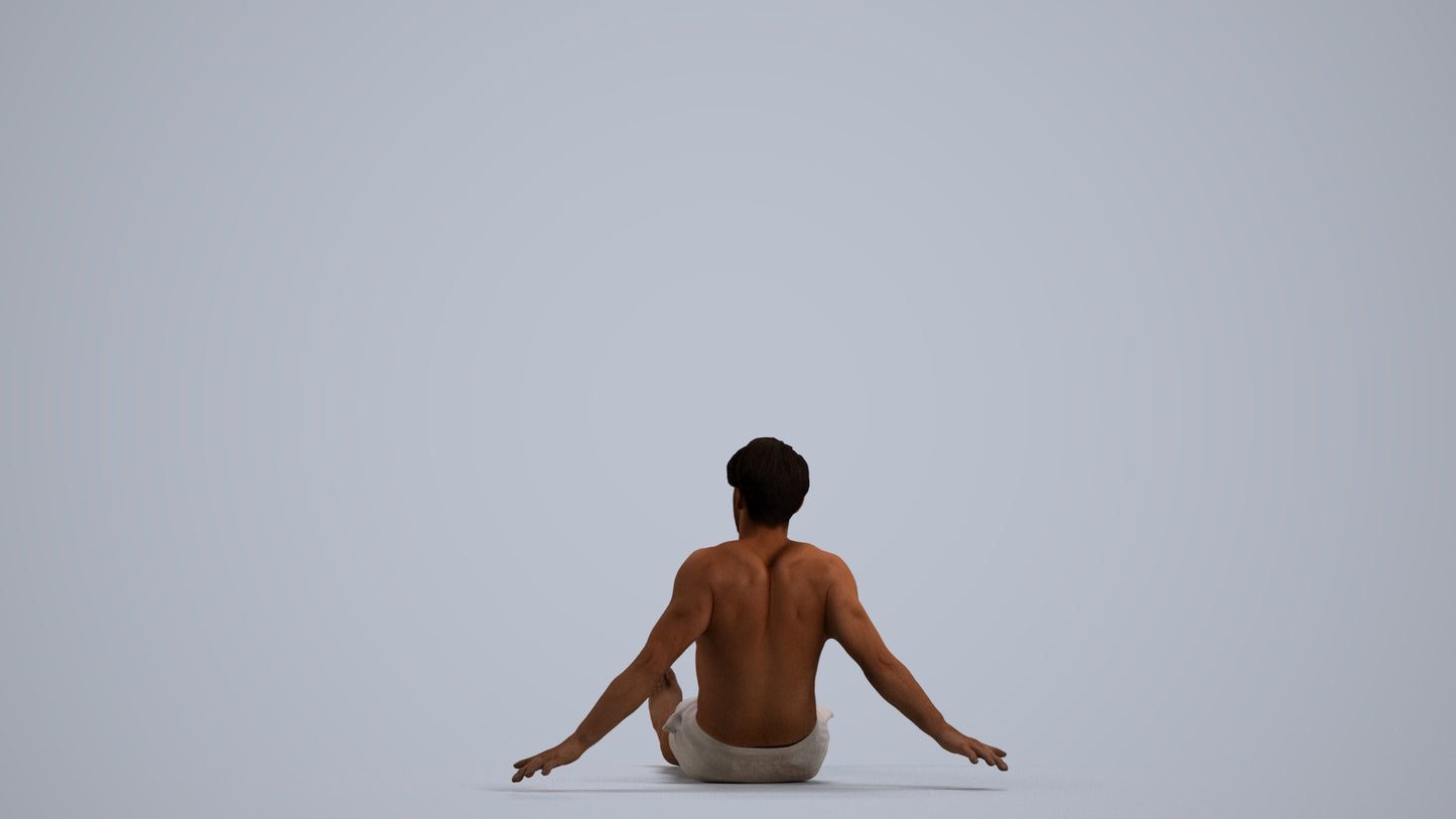 3D human model man pool, photogrammetry scanned person for archviz, front view render