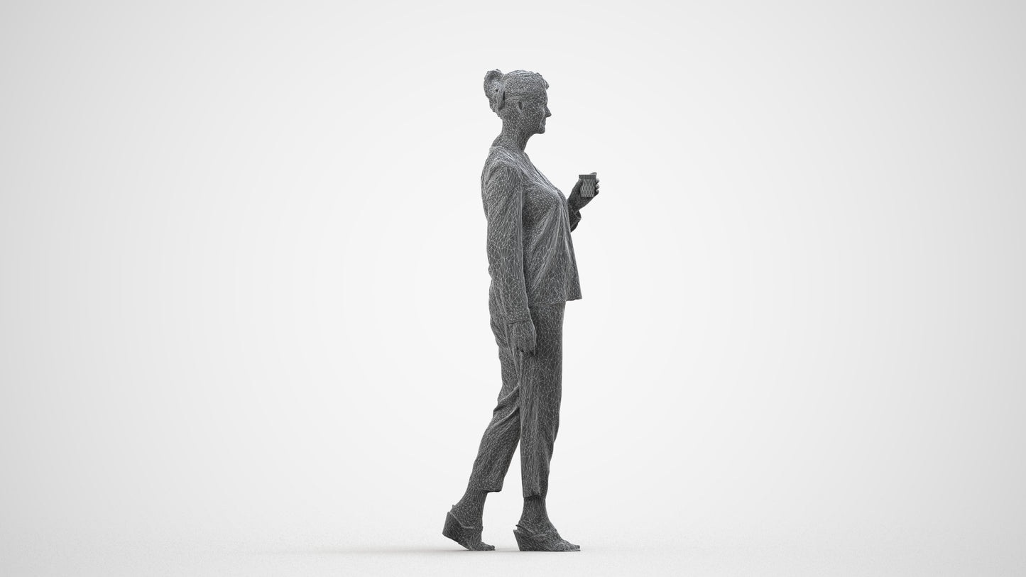 scanned 3D woman casual walking, photogrammetry people for Enscape and V-Ray, wireframe side view