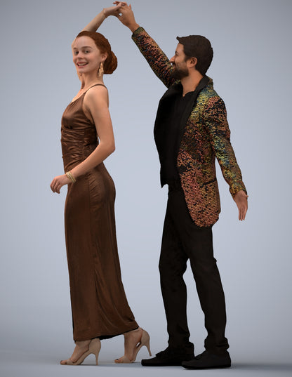 scanned 3D woman formal dancing, photogrammetry people for Enscape and V-Ray