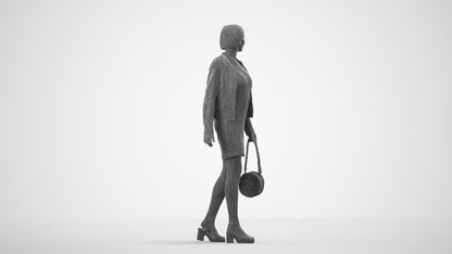 3D scanned woman walking casual, photorealistic archviz people for Enscape and SketchUp, wireframe side view