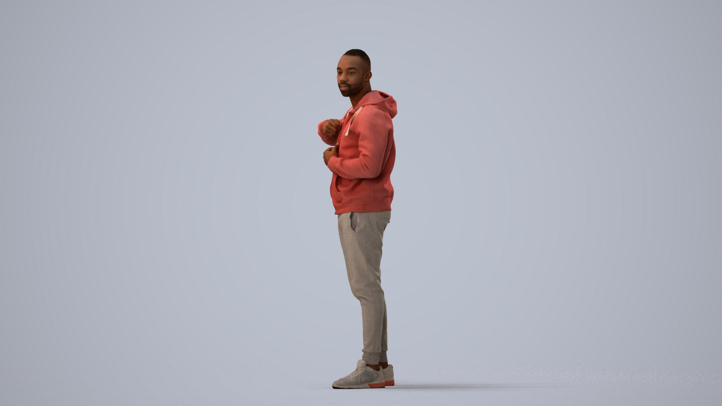 photogrammetry 3D man sport standing, realistic human model archviz FBX, three-quarter view render